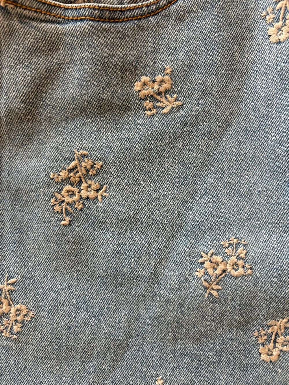 Floral Embroidered Denim Mini Skirt | Light Wash | Size Small - Picture 2 of 6